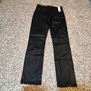 Gap Vintage Slim Mid Rise Coated Black Denim Jeans 2/26 R Waxed Leather Look